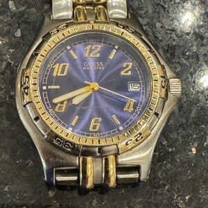 Guess Waterpro Two Tone Blue Purple Dial Date Watch 50m Water Resistant XX Small